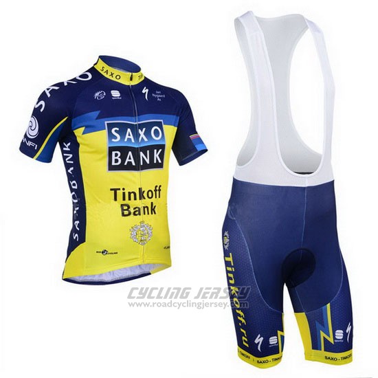 2013 Cycling Jersey Tinkoff Saxo Bank Blue and Yellow Short Sleeve and Bib Short
